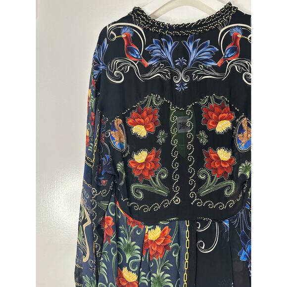 Farm Rio Black Mixed Arabesque Scarves Long Sleeve Mini Dress Size XS NWT Chic - Picture 14 of 16
